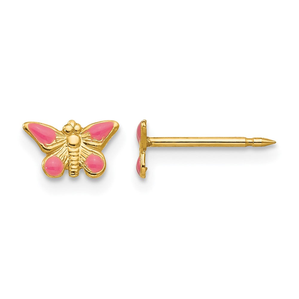 Inverness 14k Epoxy Fill Pink Butterfly Earrings