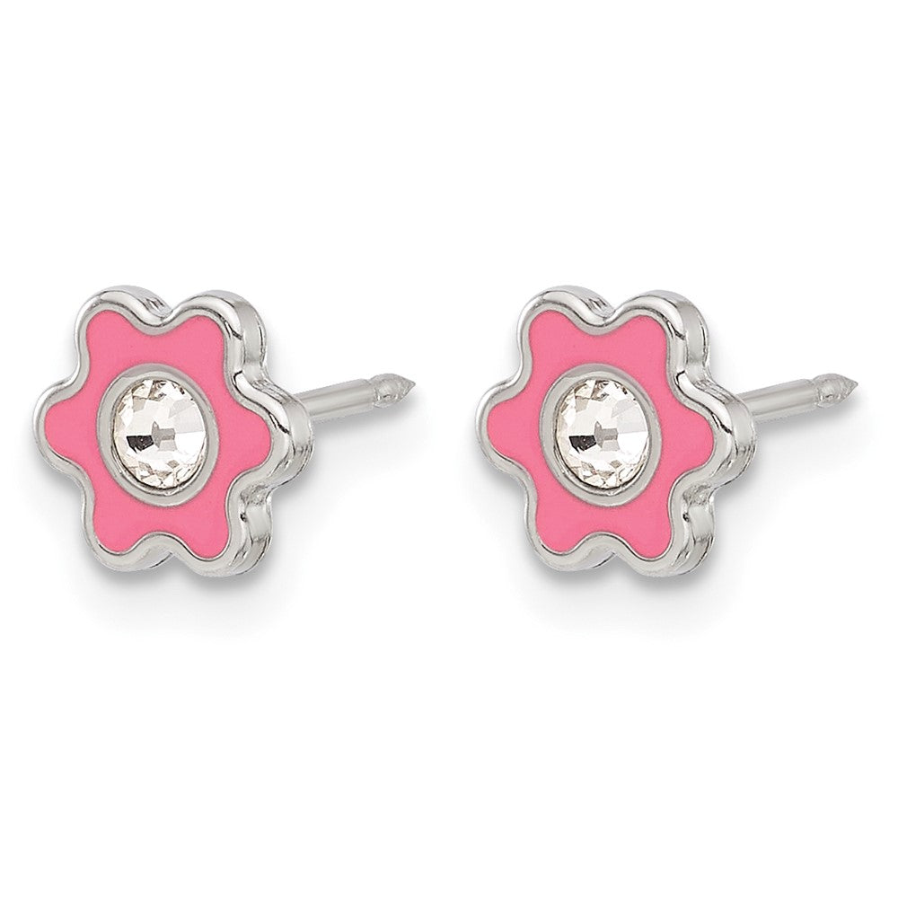 Inverness Stainless Steel Enamel Crystal Flower Post Earrings