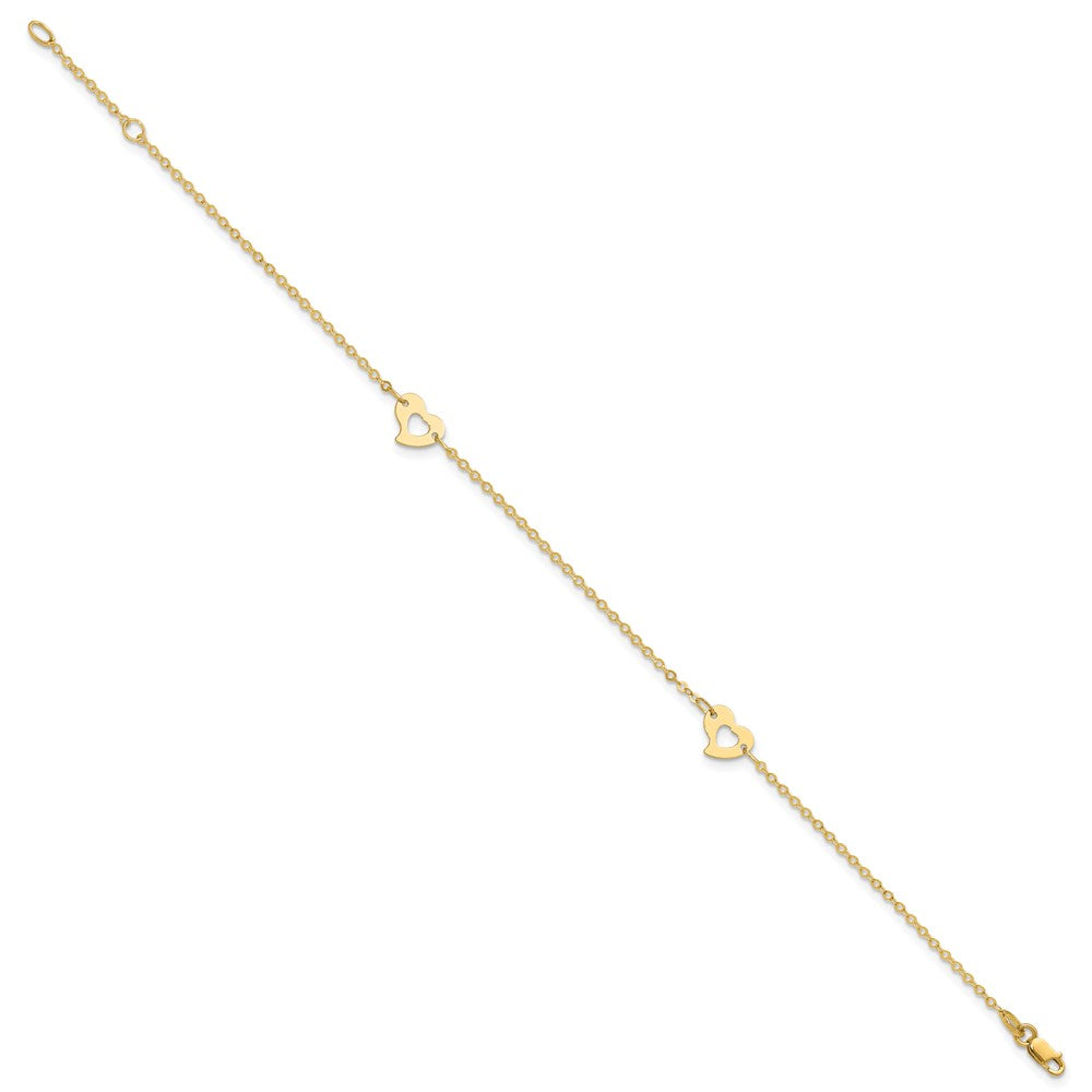 14k Polished Heart 9in Plus 1in ext Anklet