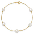 14K 7-8mm White Near Round FW Cultured Pearl 5-station Anklet