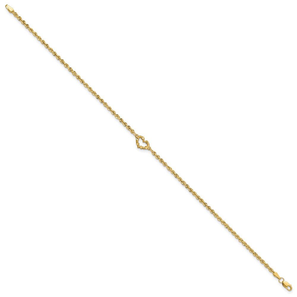 14k Diamond-cut Rope with Heart Anklet
