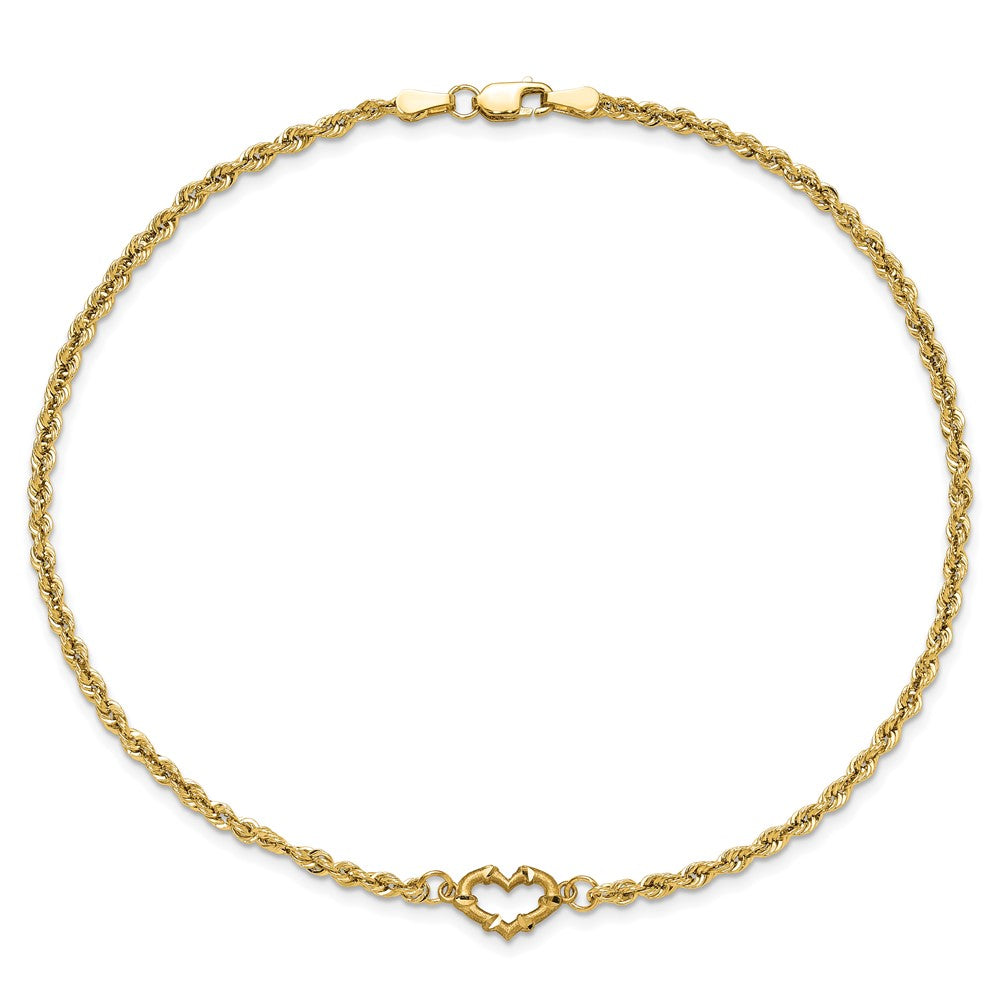 14k Diamond-cut Rope with Heart Anklet