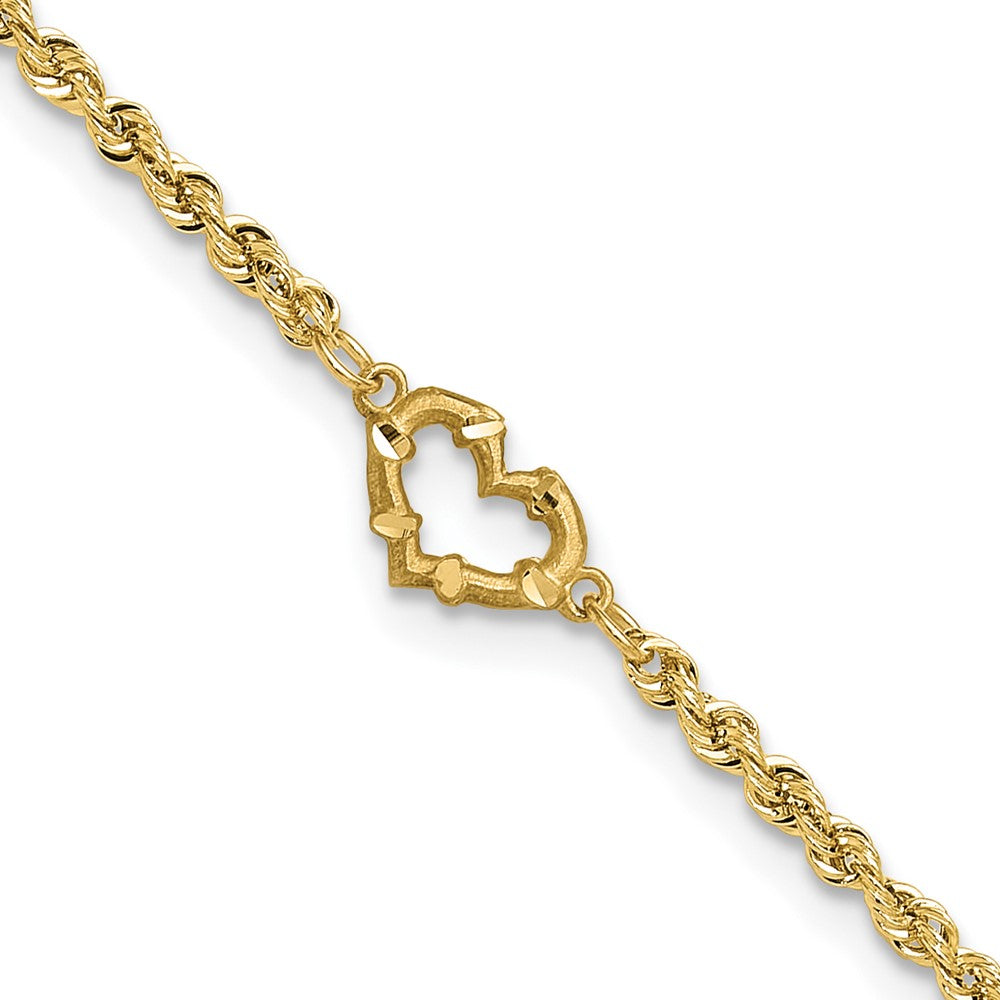 14k Diamond-cut Rope with Heart Anklet