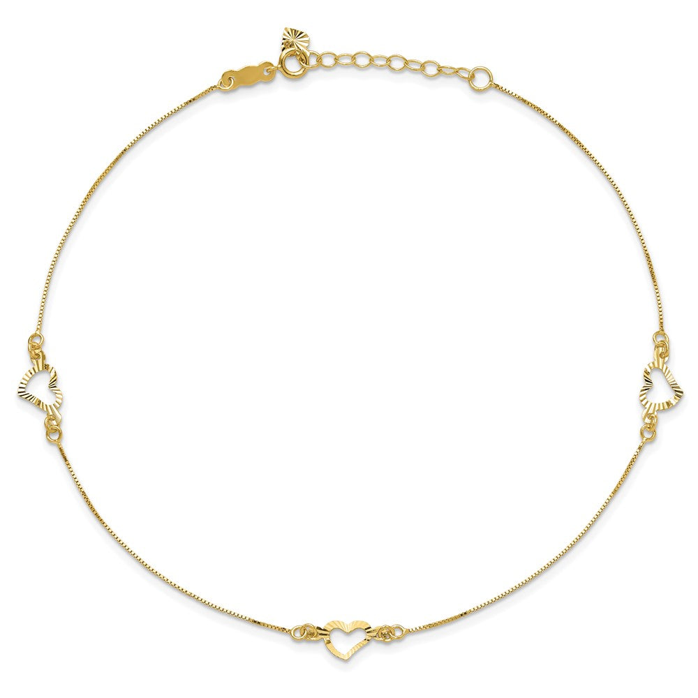 14k Diamond-cut Heart Plus ext Anklet