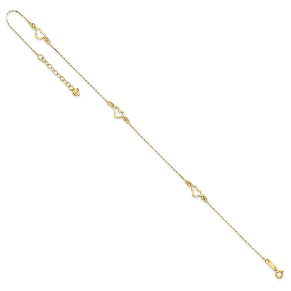 14k Diamond-cut Heart Plus ext Anklet