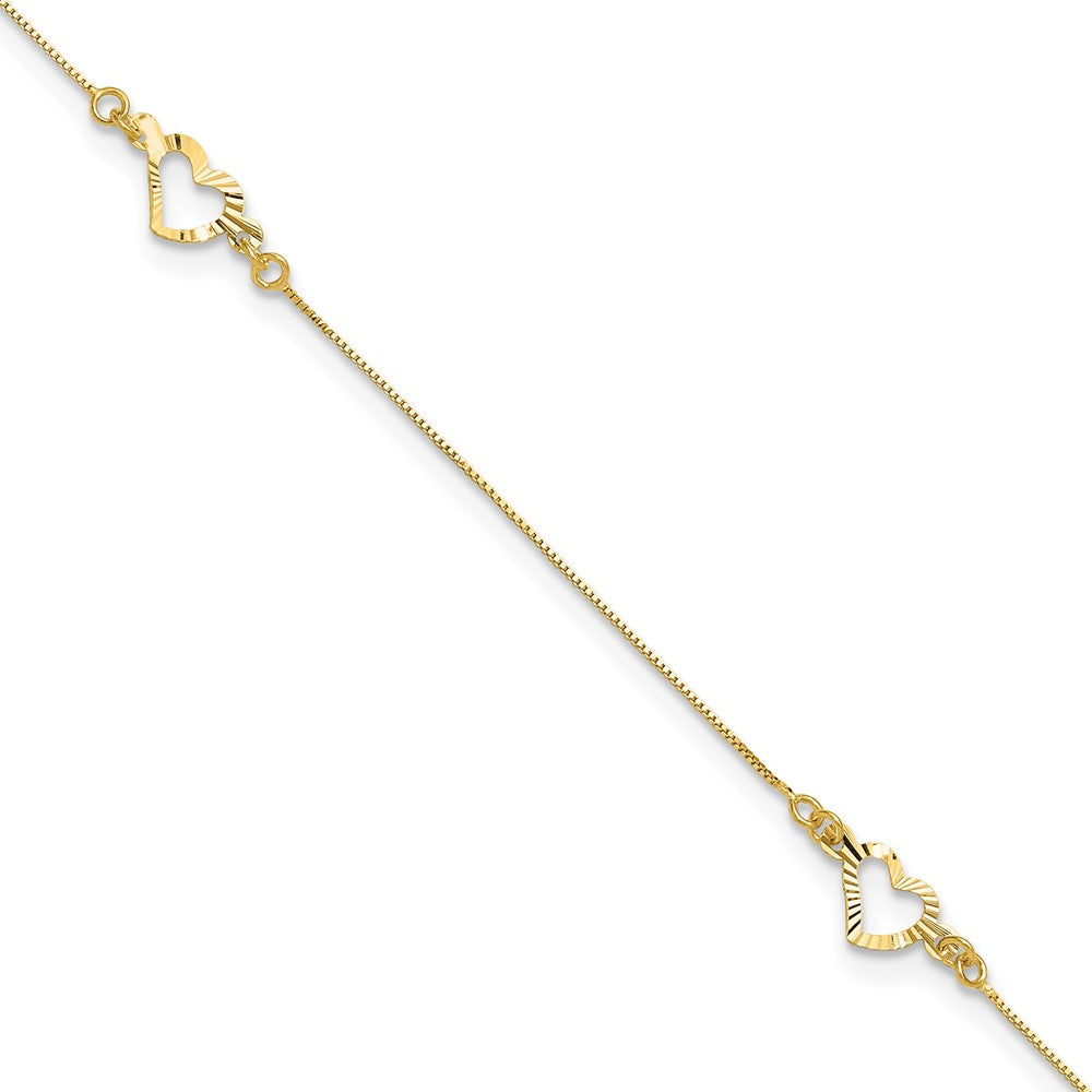 14k Diamond-cut Heart Plus ext Anklet