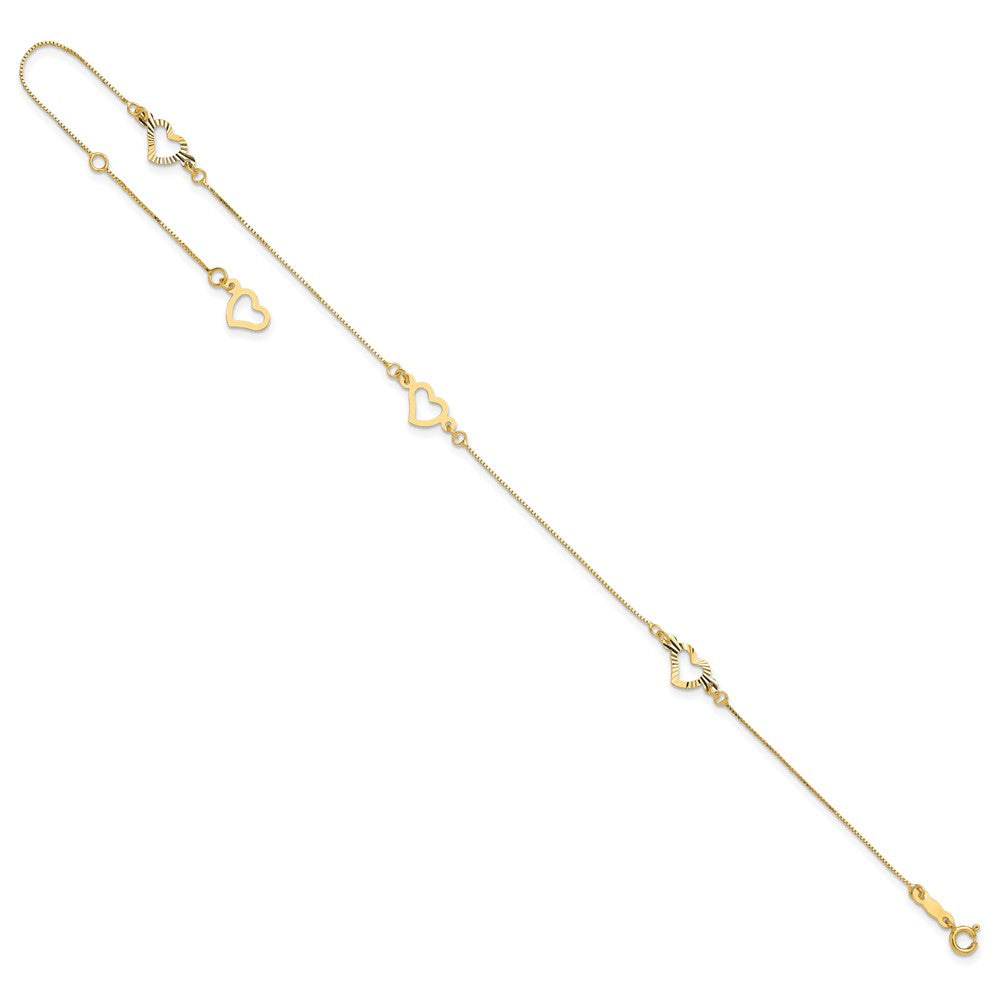 14K Fancy Heart Plus ext. Anklet