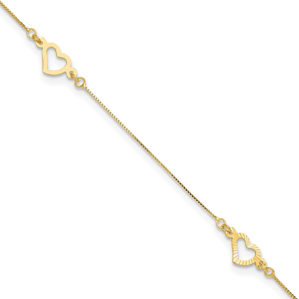 14K Fancy Heart Plus ext. Anklet