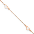 14k Rose Gold Adjustable Fancy Heart 9in Plus 1in Ext. Anklet