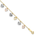 14K Tri-Color Heart 9in Plus 1in ext Anklet