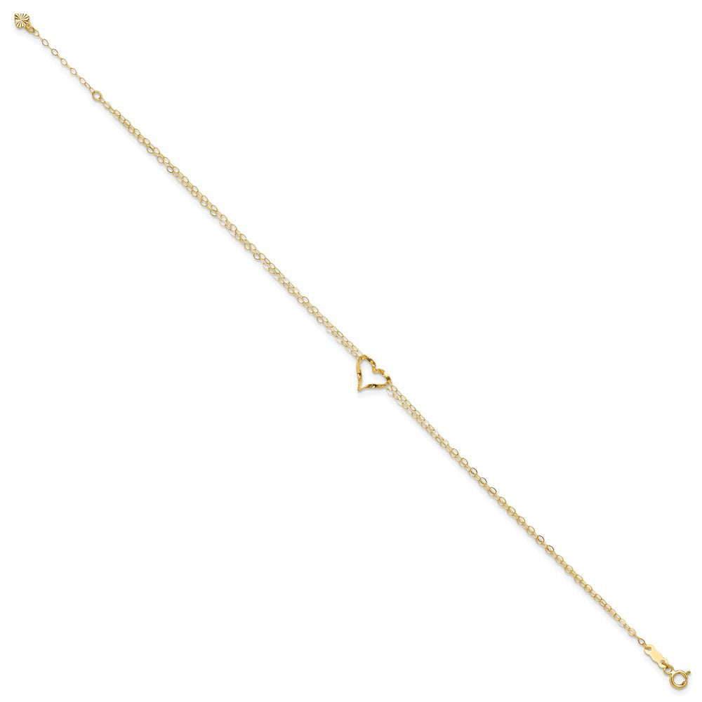 14k Double Strand Heart with extension Anklet