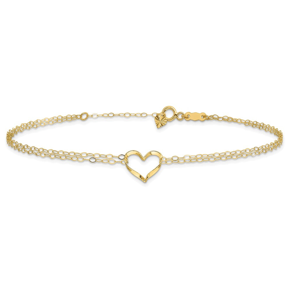 14k Double Strand Heart with extension Anklet
