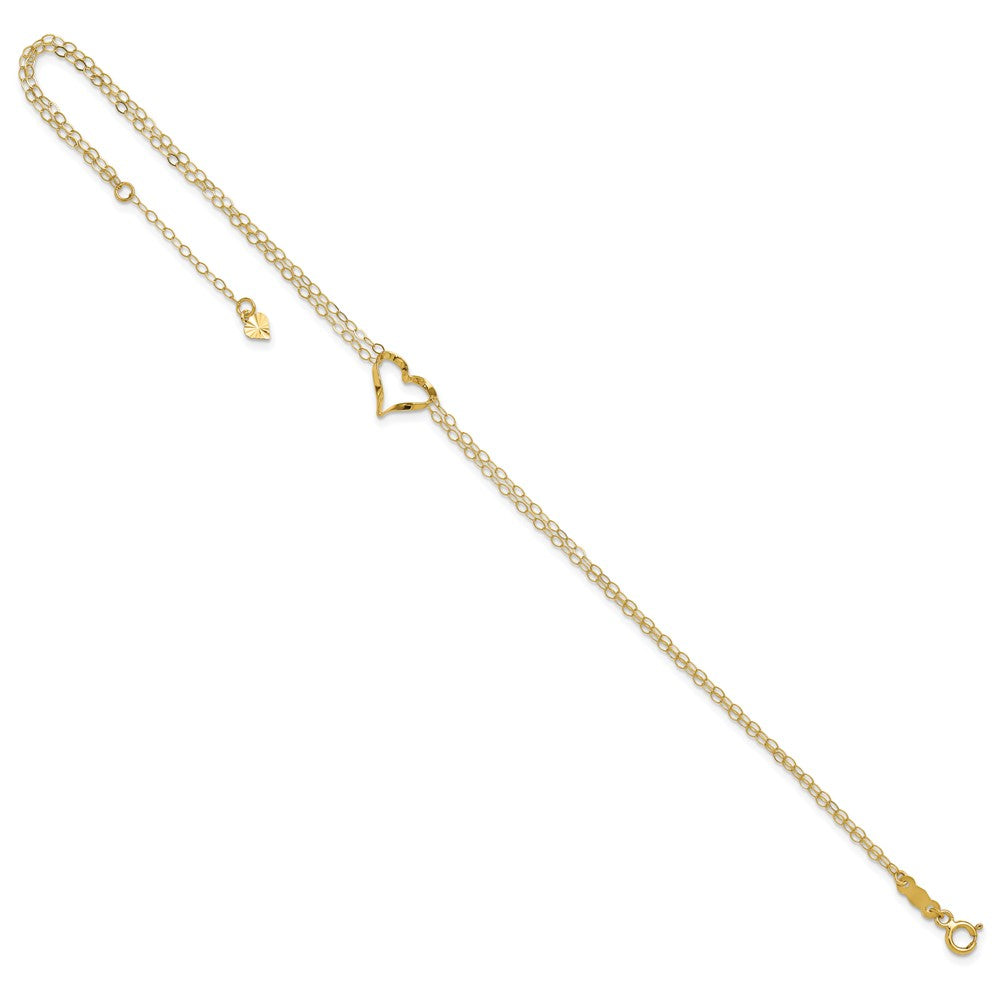 14k Double Strand Heart with extension Anklet