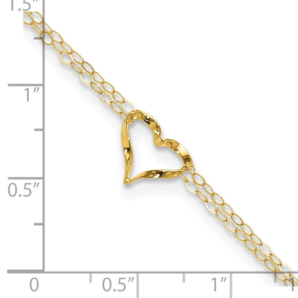 14k Double Strand Heart with extension Anklet