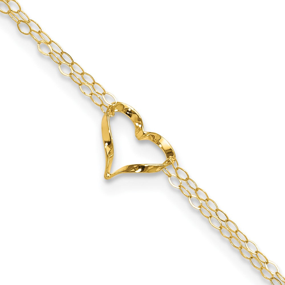 14k Double Strand Heart with extension Anklet