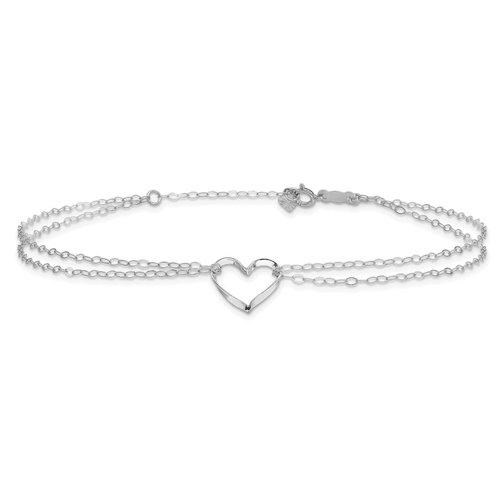 14k White Gold Double Strand Heart Plus ext. Anklet