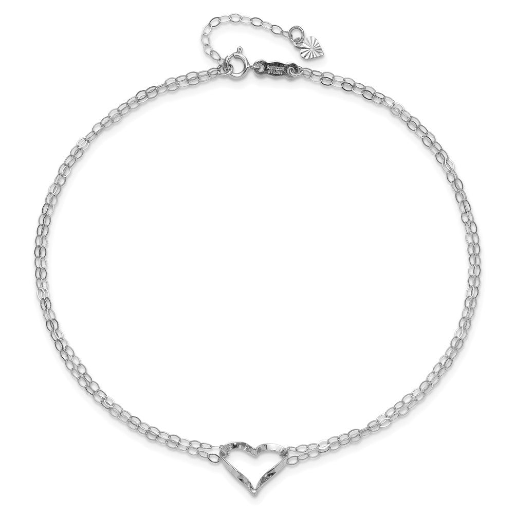 14k White Gold Double Strand Heart Plus ext. Anklet