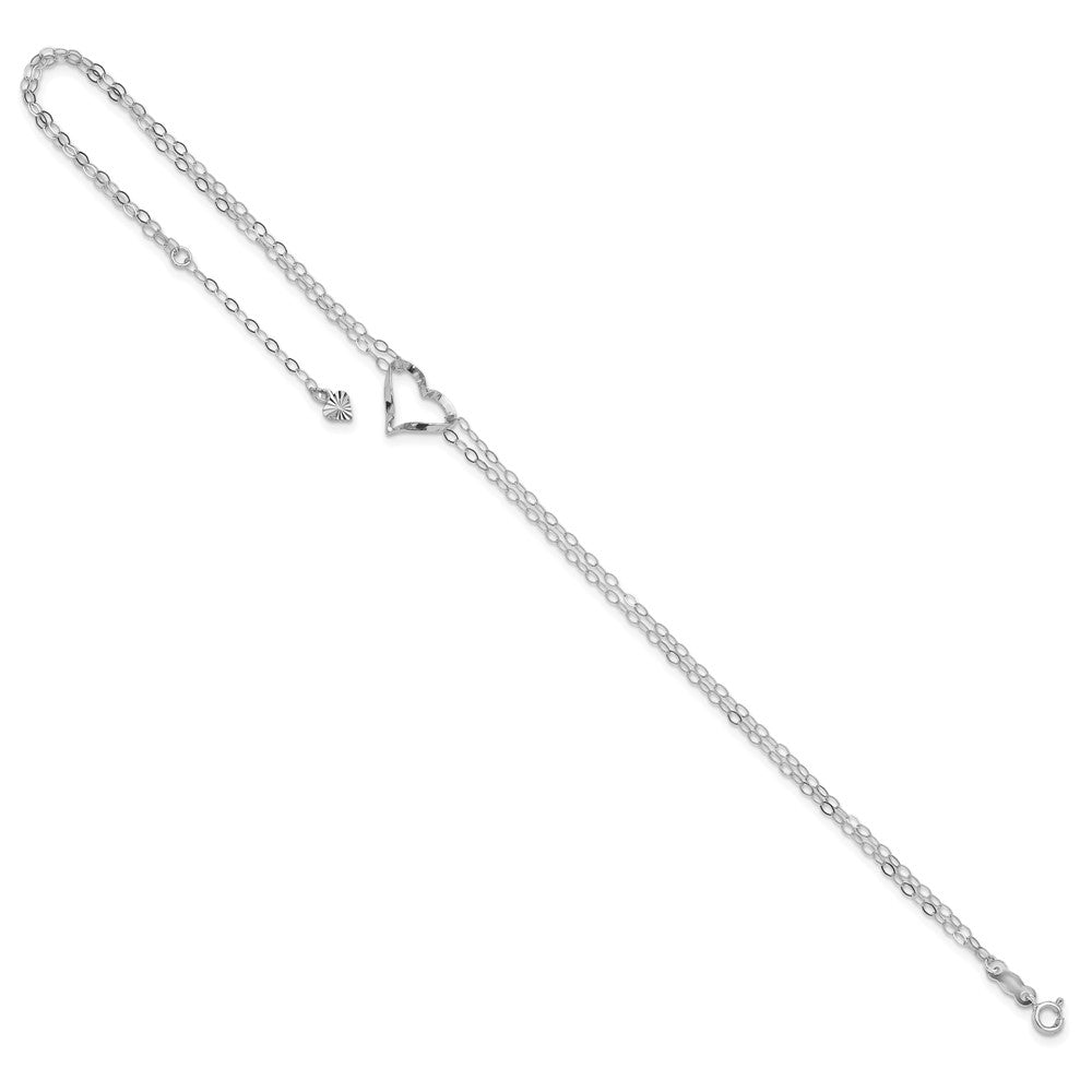 14k White Gold Double Strand Heart Plus ext. Anklet