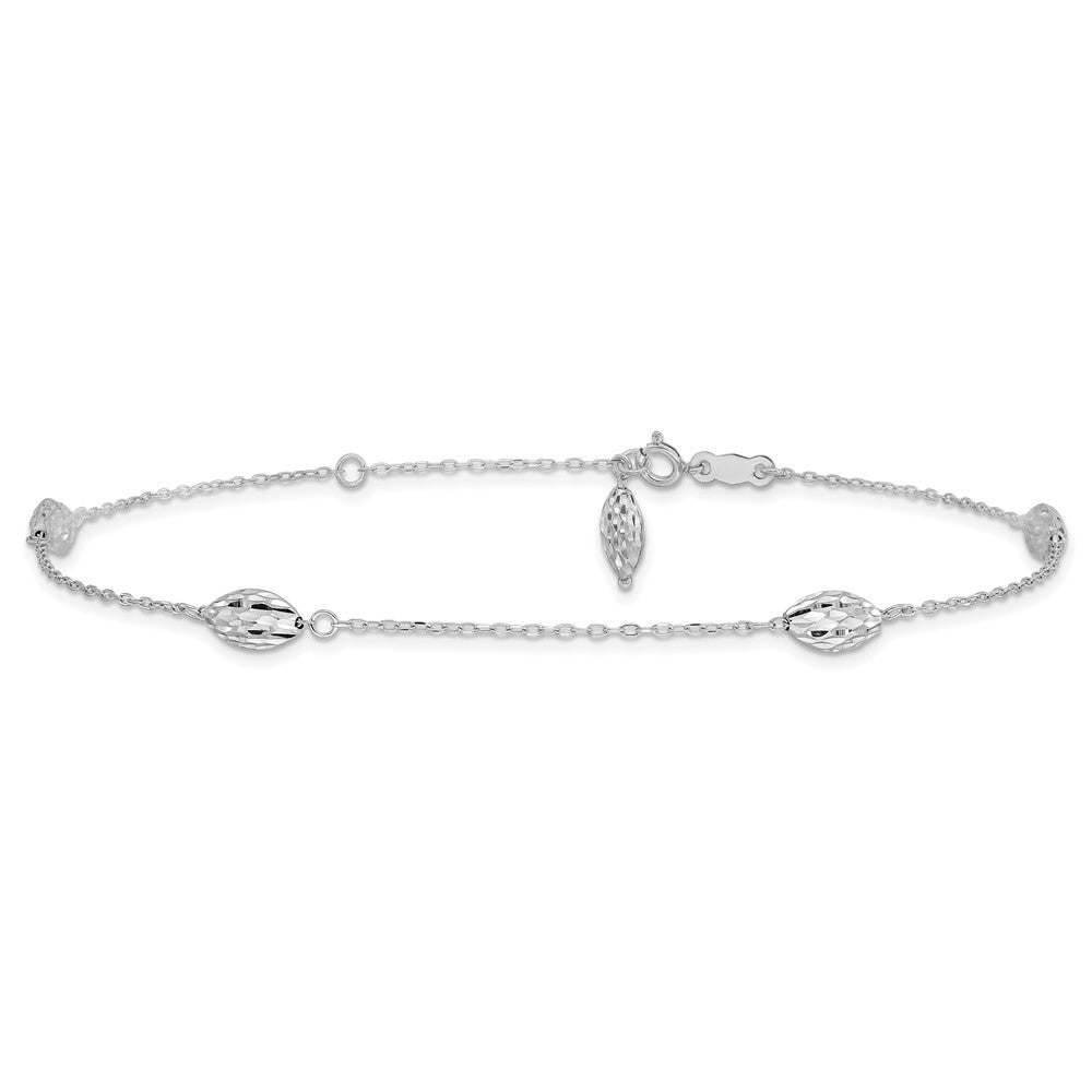 14k White Gold Puffed Rice Bead Plus ext. Anklet