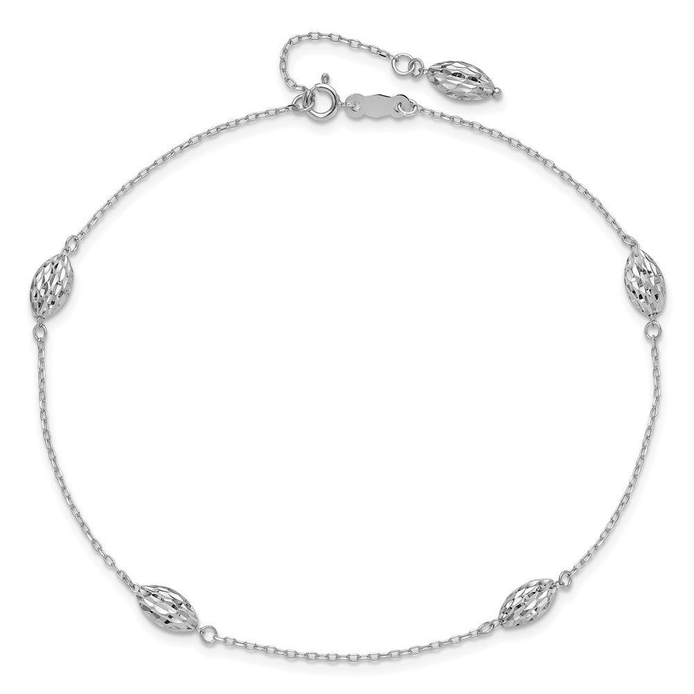 14k White Gold Puffed Rice Bead Plus ext. Anklet