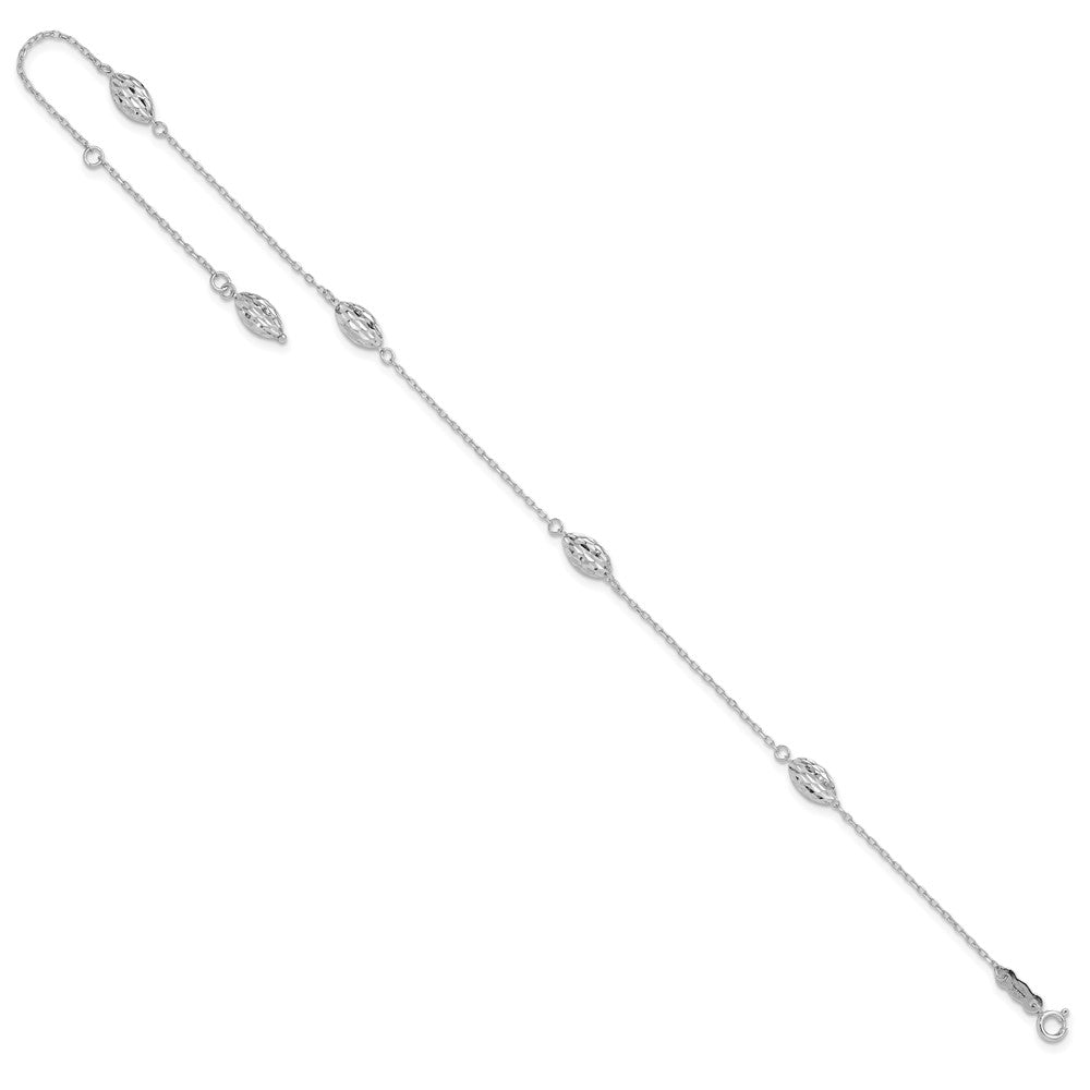 14k White Gold Puffed Rice Bead Plus ext. Anklet