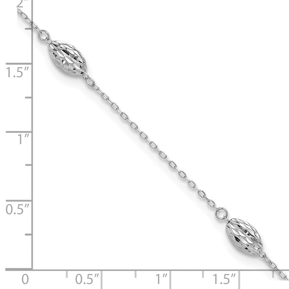 14k White Gold Puffed Rice Bead Plus ext. Anklet