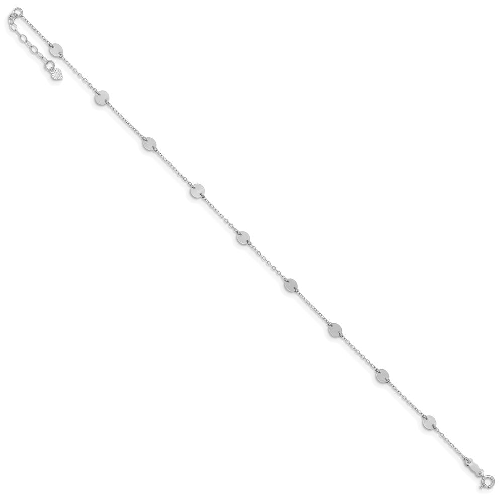 14K White Gold Polished Disc 9in Plus 1in ext. Anklet
