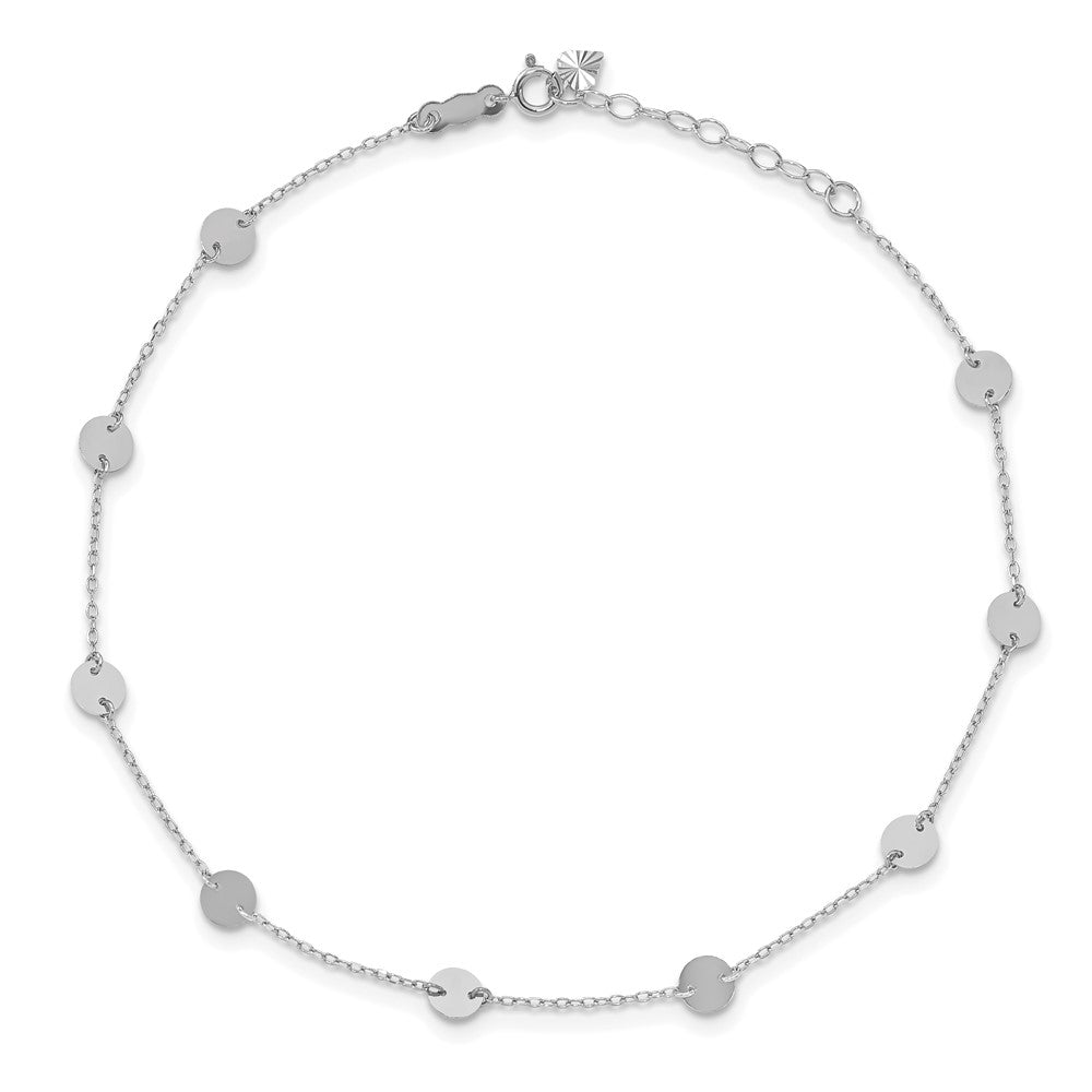 14K White Gold Polished Disc 9in Plus 1in ext. Anklet