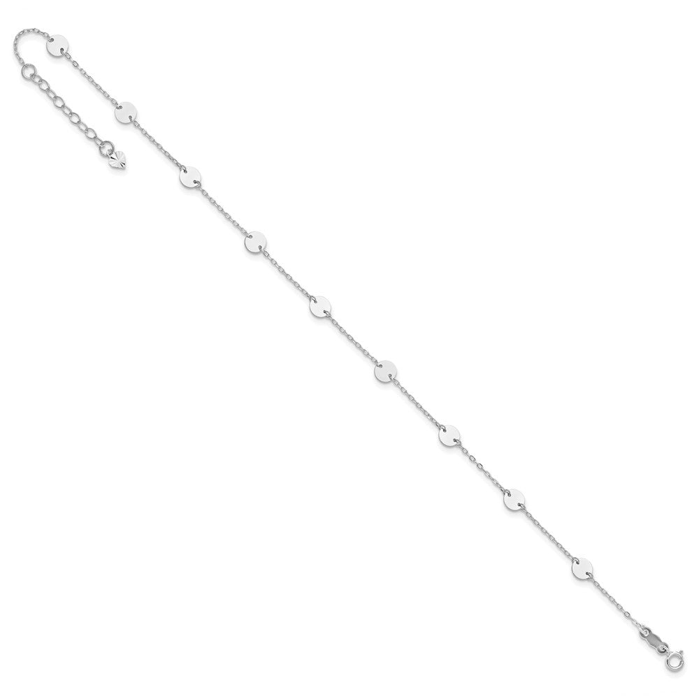 14K White Gold Polished Disc 9in Plus 1in ext. Anklet