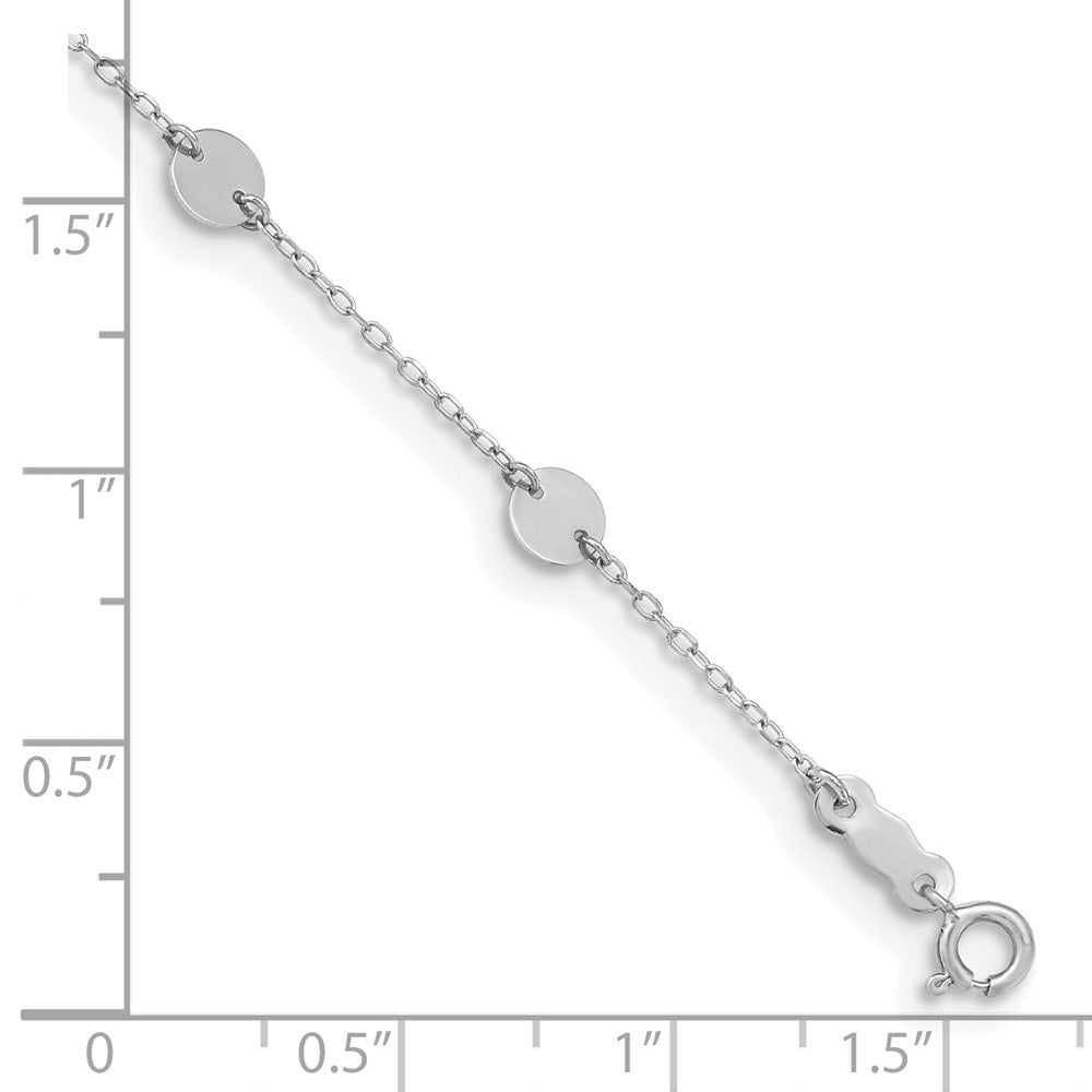 14K White Gold Polished Disc 9in Plus 1in ext. Anklet