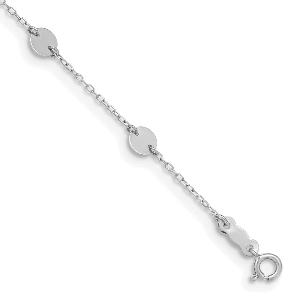 14K White Gold Polished Disc 9in Plus 1in ext. Anklet