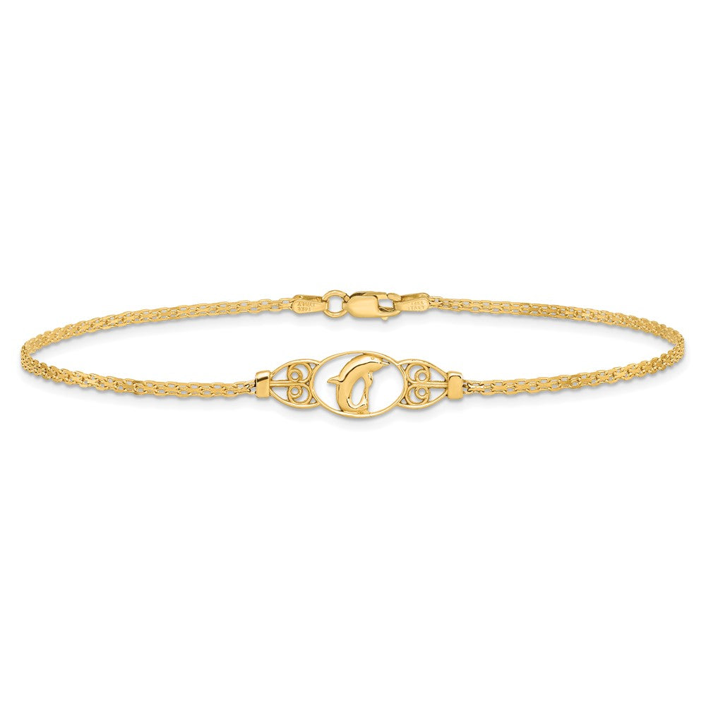 14k Polished Dolphin Anklet