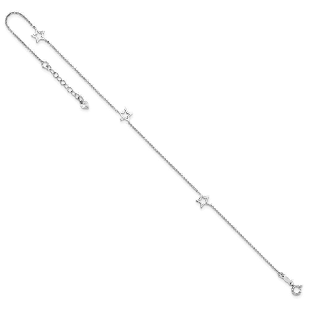 14K White Gold Adjustable Star 9in Plus 1in ext. Anklet