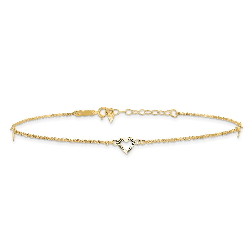 14k Diamond-cut Hearts Plus ext Anklet