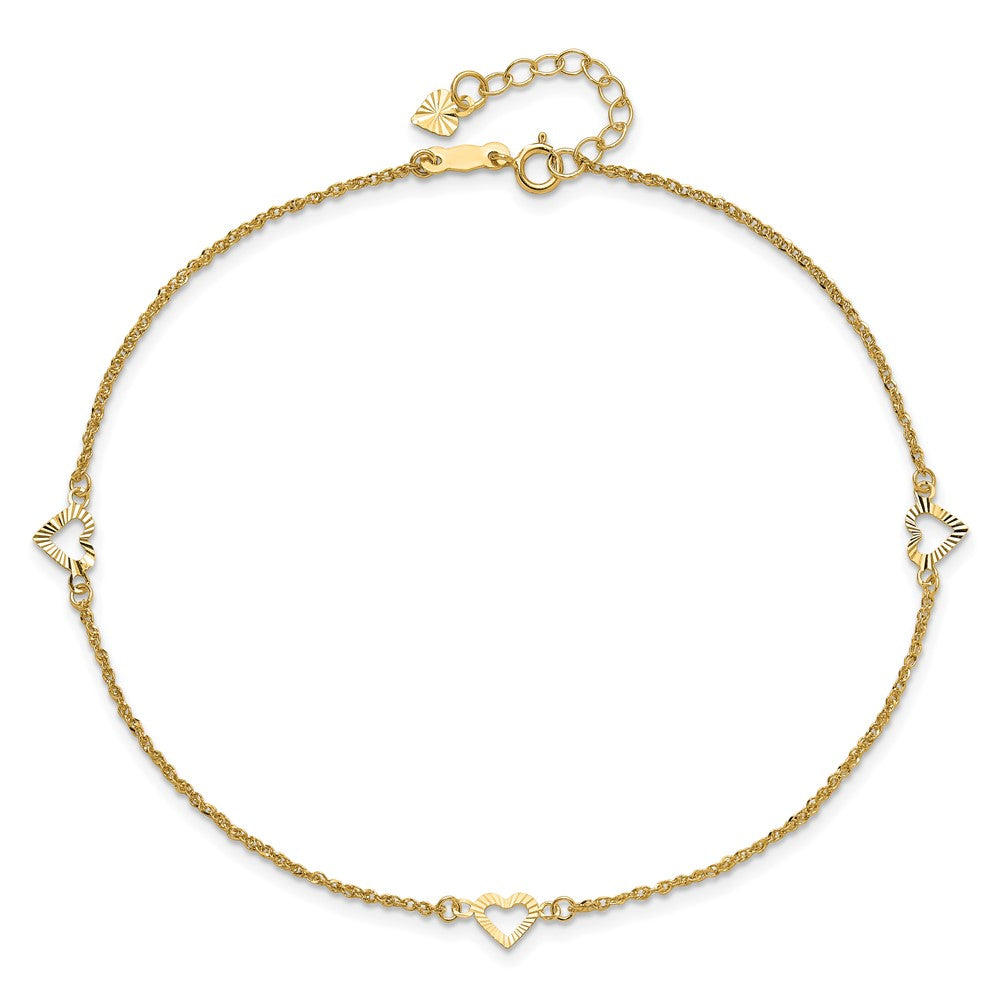 14k Diamond-cut Hearts Plus ext Anklet