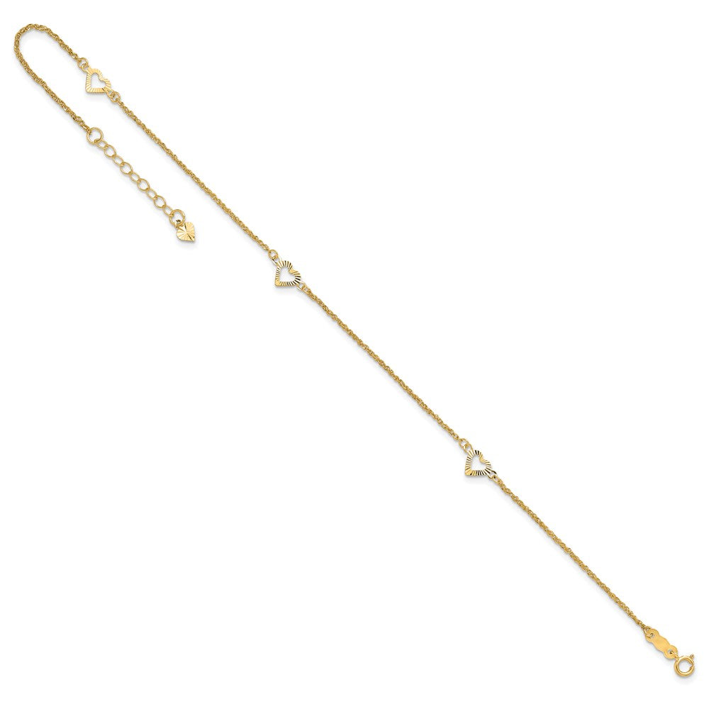 14k Diamond-cut Hearts Plus ext Anklet