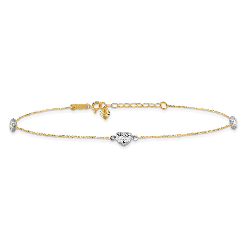 14k Two-tone Puff Heart Plus ext Anklet