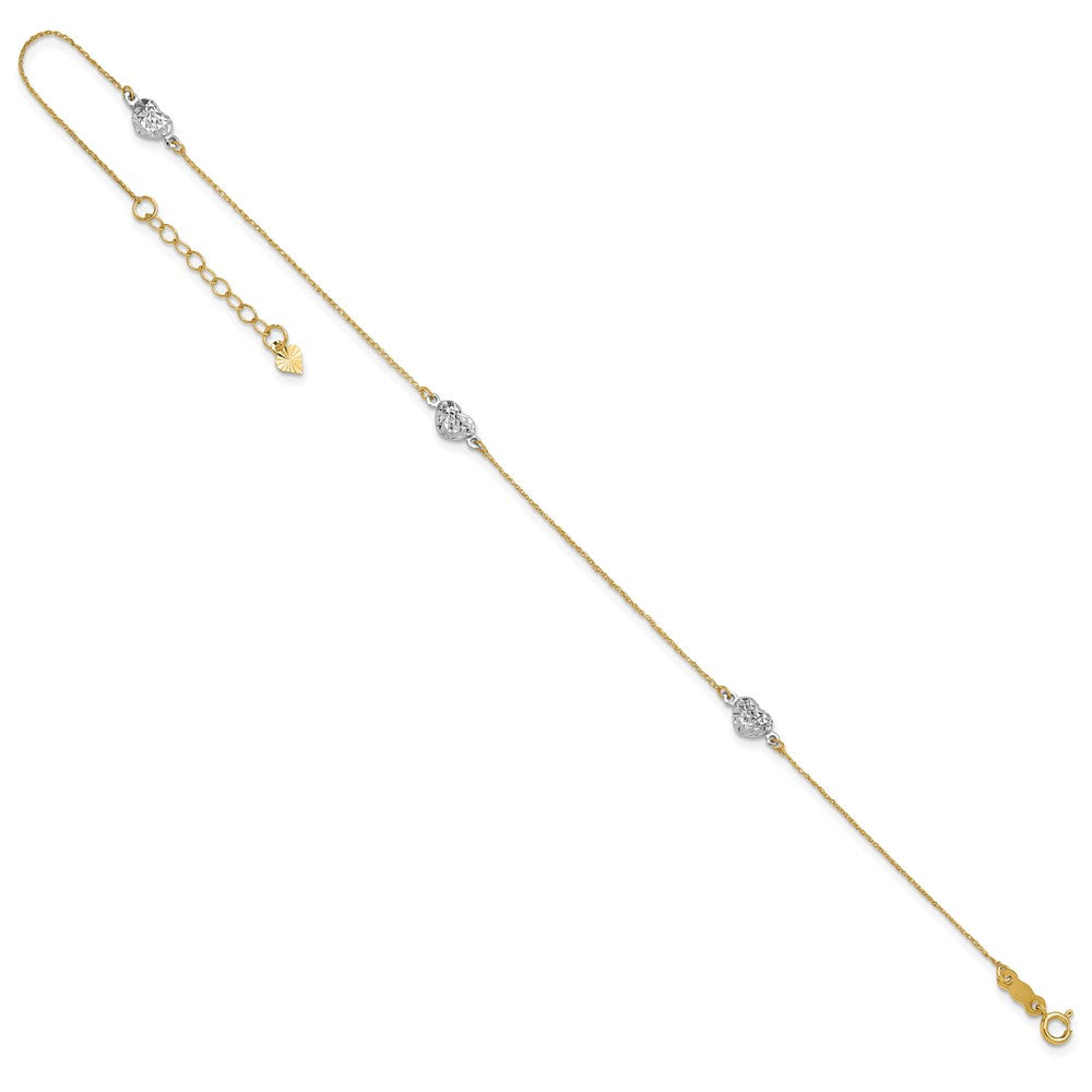 14k Two-tone Puff Heart Plus ext Anklet