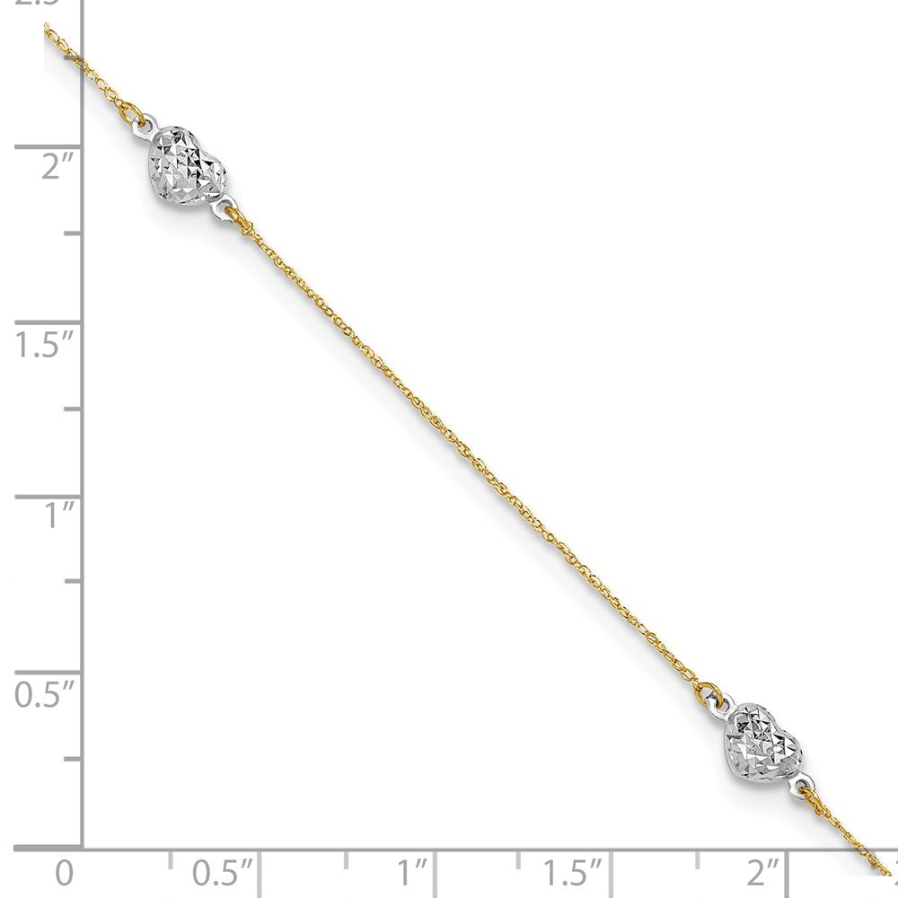 14k Two-tone Puff Heart Plus ext Anklet
