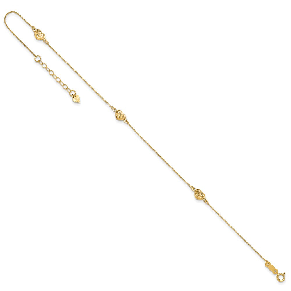14k Puff Heart 9in Plus 1in ext. Anklet