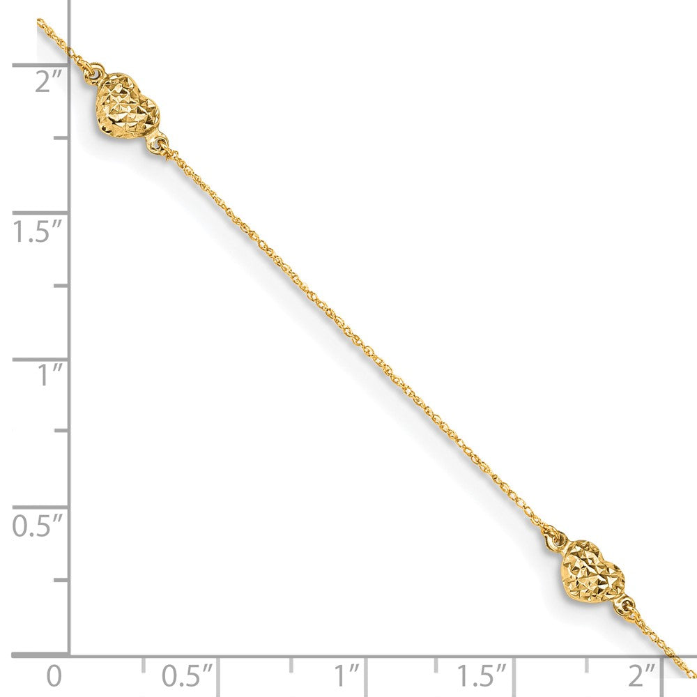 14k Puff Heart 9in Plus 1in ext. Anklet