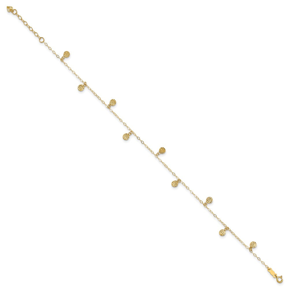 14k Hollow Dangle Circle 9in Plus 1in ext. Anklet