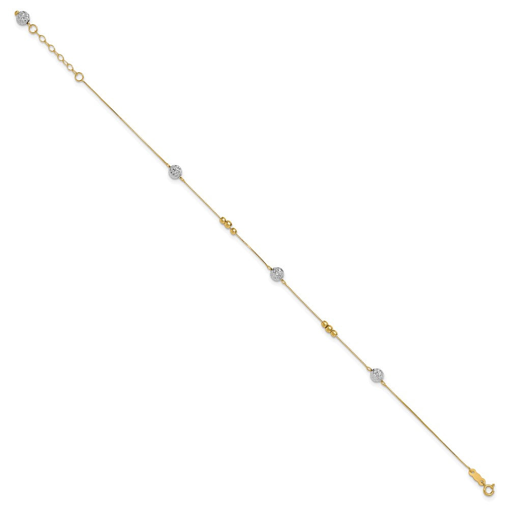 14k Two-tone Beads 9in Plus 1in ext. Anklet