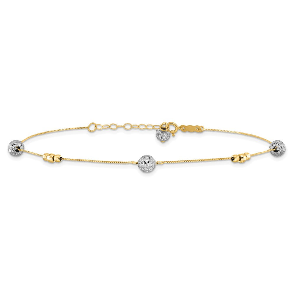 14k Two-tone Beads 9in Plus 1in ext. Anklet