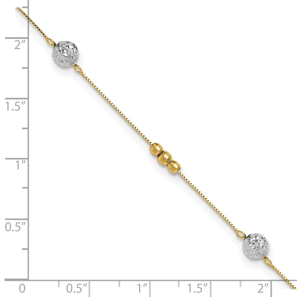 14k Two-tone Beads 9in Plus 1in ext. Anklet
