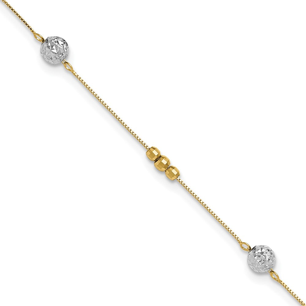 14k Two-tone Beads 9in Plus 1in ext. Anklet