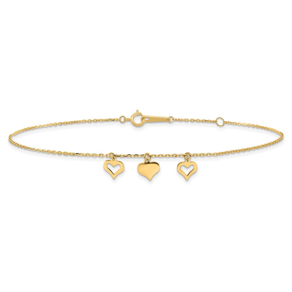 14k 3 Hearts Plus Extension Anklet