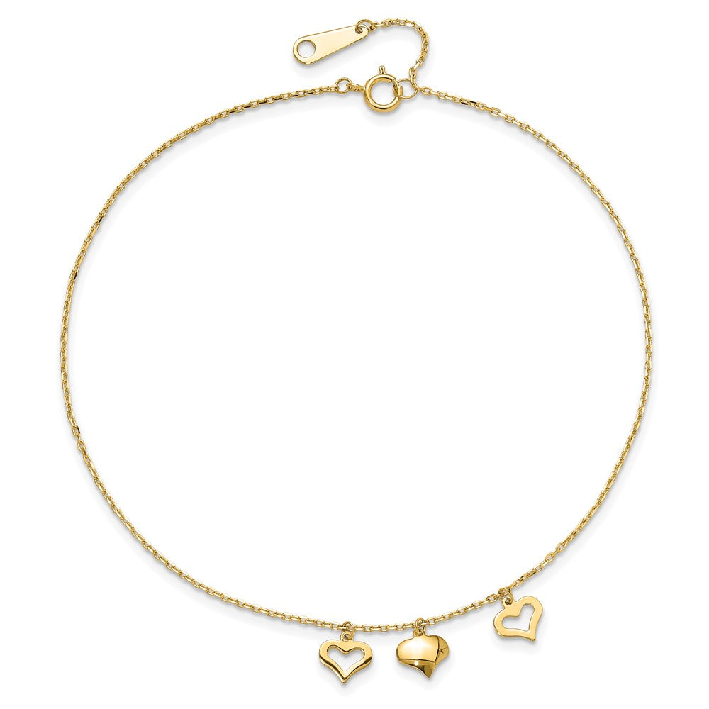 14k 3 Hearts Plus Extension Anklet
