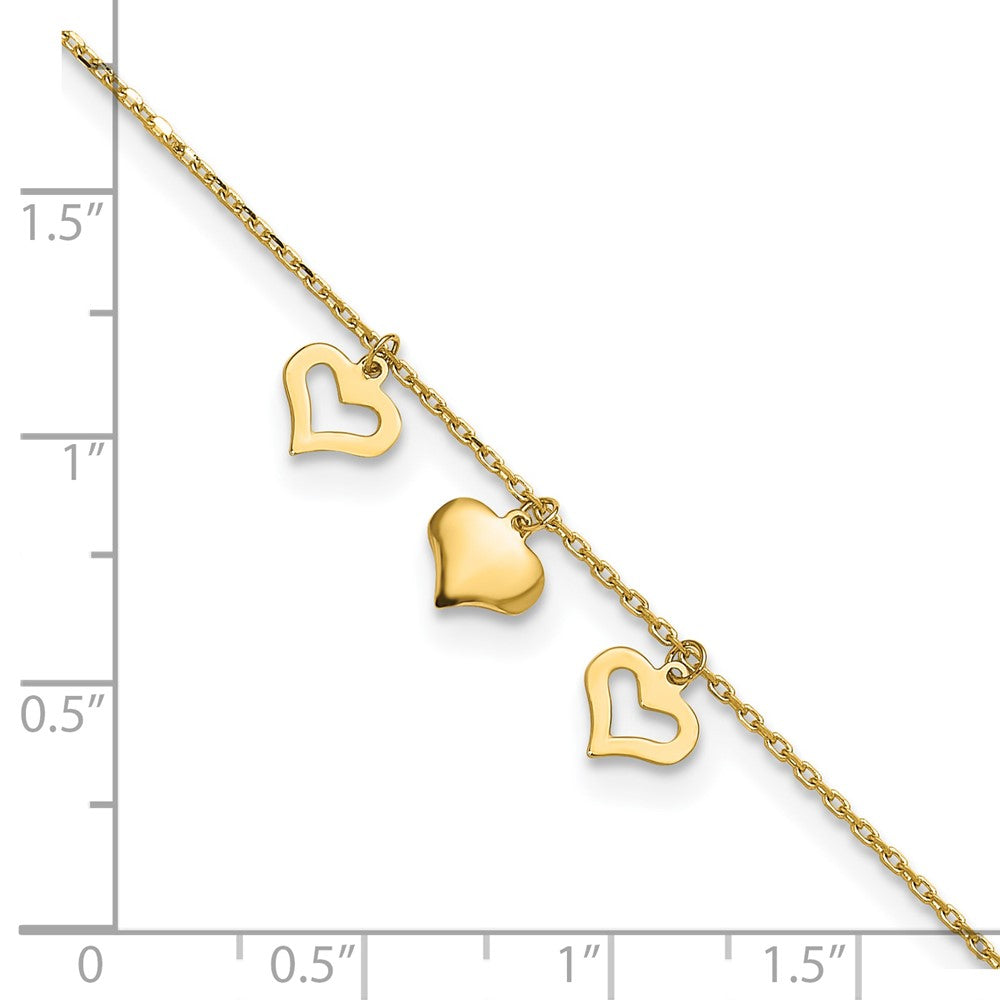 14k 3 Hearts Plus Extension Anklet