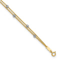 14K Two-tone 2-Strand Spiga Mirror Beads 9in Plus 1in Ext. Anklet